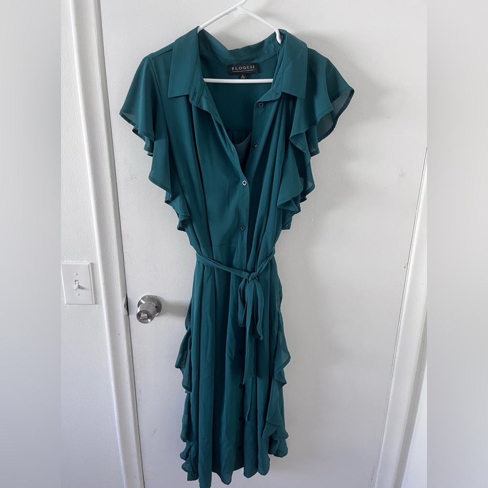Eloquii green dress with ruffle sleeves